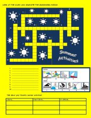 English Worksheet: Summer Activities Crossword puzzle