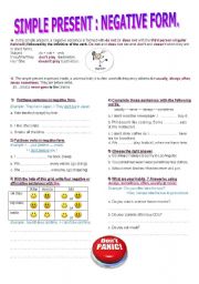 English Worksheet: Present Simple: Negative form and Frequency adverbs, Lesson + exercises.