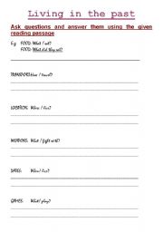English worksheet: Living the past Part One