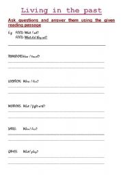 English Worksheet: Living the past Part One