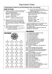 English Worksheet: Supernatural Game