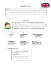 English Worksheet: Second test_4th graders (27.06.11)
