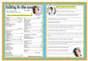 English Worksheet: Songs4Class: Talking to the moon (Bruno Mraz)  listening  comprehension  writing  keys  2 pages  editable