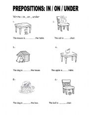 English Worksheet: PREPOSITIONS: IN / ON / UNDER