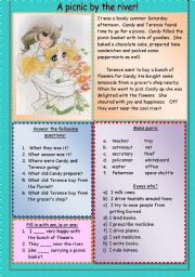 English Worksheet: A picnic by the river