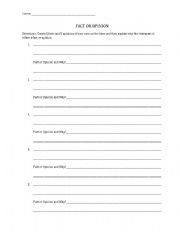 English Worksheet: Fact and Opinion