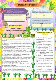 English Worksheet: EASILY CONFUSED WORDS (1): DESERT AND DESSERT(WITH KEYS)