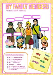 English Worksheet: MY FAMILY MEMBERS