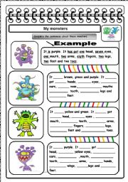 English Worksheet: MONSTER BODY PARTS