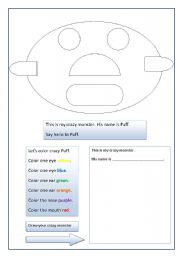 English worksheet: Puff, my crazy monster