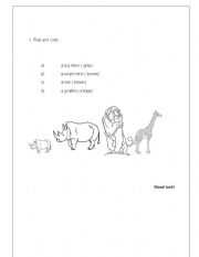 English worksheet: Animals and colors