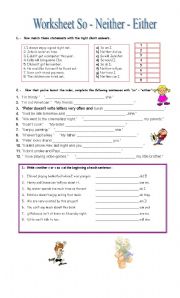 English Worksheet: either - neither - so