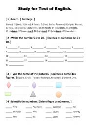 English Worksheet: Study for Test of English