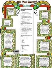 English Worksheet: Do you know? Snakes