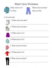English worksheet: What Colour Is It?
