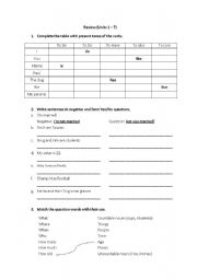English Worksheet: Review Units 1 to 7 from Headway Beginners