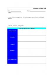 English Worksheet: Worksheet on healthy food