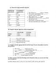 English worksheet: possessive adjectives +demonstrative adj+ simple present