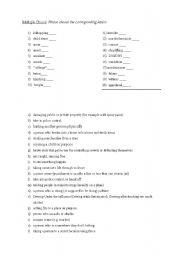 English Worksheet: Crime Vocab Quiz