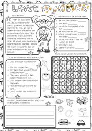 English Worksheet: I love summer - reading *4 tasks*