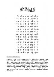 English Worksheet: animals (wordsearch)