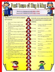 English Worksheet: PAST TENSE - Rang, Rung, Sang, Sung *EDITABLE**