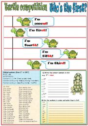 English Worksheet: Turtle competition - Whos the first? - Ordinal numbers
