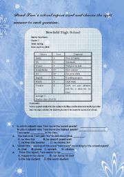 English Worksheet: Read school report card