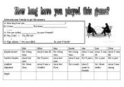 English Worksheet: How long have you played this game?