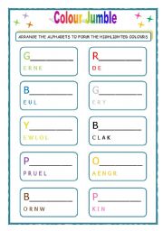 English worksheet: cOLOUR JUMBLE