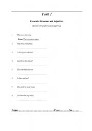 English Worksheet: Possessive Pronouns and Adjectives