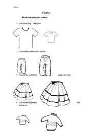 Read and colour the clothes