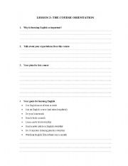 English Worksheet: Course Orientation