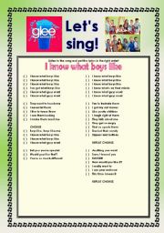 English Worksheet: > Glee Series: Season 2! > Songs For Class! S02E13 *.* Two Songs *.* Fully Editable With Key! *.* Part 2/2
