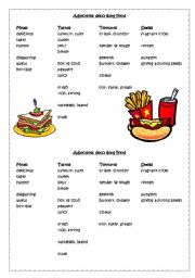 English Worksheet: Adjectives describing Food: Meals/ Tastes/ Textures/ Smells