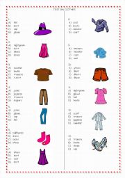 English Worksheet: TEST ON CLOTHES