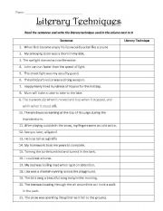 English Worksheet: Literary techniques