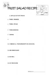 English Worksheet: Fruit Salad Recipe