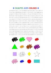 English worksheet: SHAPES AND COLORS WORD SEARCH