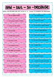 English Worksheet: and - but - so - because 