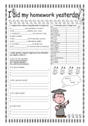 English Worksheet: SNOOPY - I DID MY HOMEWORK YESTERDAY