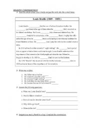 English Worksheet: Louis Braille Reading Comprehension