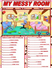 English Worksheet: MY MESSY ROOM/ THERE IS&THERE ARE