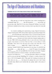 English Worksheet:  A THROW AWAY WORLD / RECYCLING