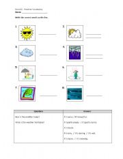 English worksheet: Weather Vocabulary List and Dialogue