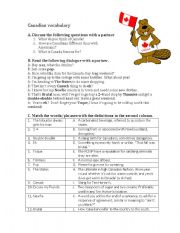 English Worksheet: Canadian SLANG and VOCABULARY