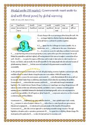 English Worksheet: Modal verbs in context (19 marks): Governments must unite to deal with threat posed by global warming. 