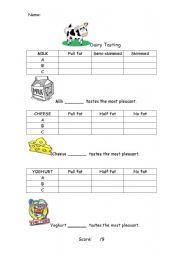 English worksheet: Dairy Tasting Worksheet