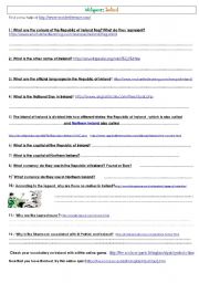 English Worksheet: Webquest Ireland and its culture