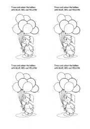 English Worksheet: Trace the lines and colour the Balloons